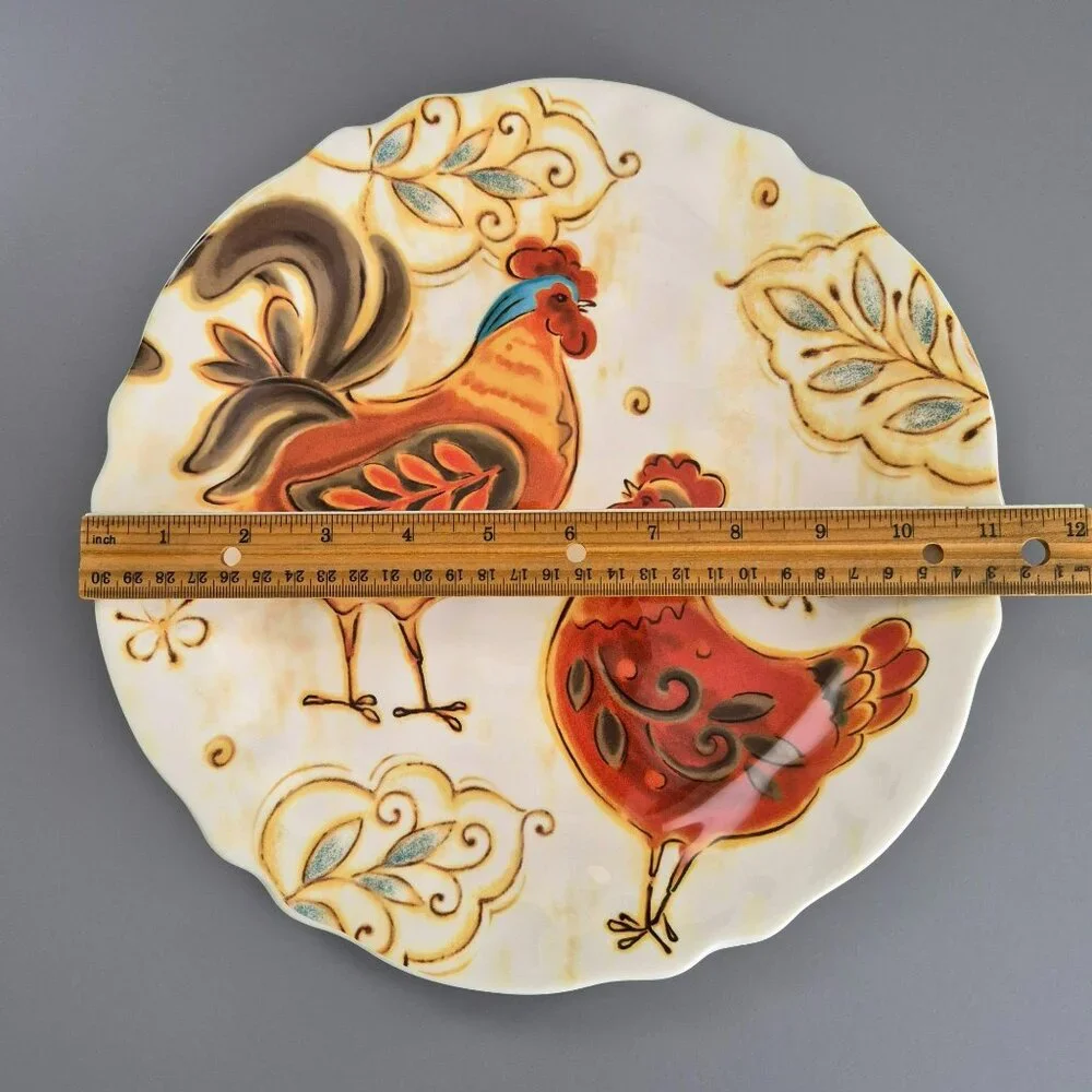 Pier 1 Gallo Dinner Plate, Whimsical Roosters, c2013-15 Discontinued Replacement - Picture 8 of 8